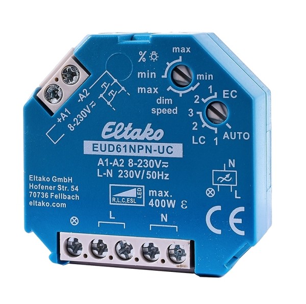 Controller, Eltako Dimmer Universal 400W EUD61NPN-UC, Blau, 400W, 230V, 45x45mm