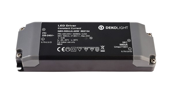 Deko-Light Netzgerät, BASIC, Q8H-500mA/40W, Kunststoff, Schwarz, 40W, 27-80V, 500mA, 142x50mm