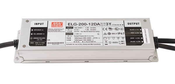 Meanwell Netzgerät, ELG-200-12DA-3Y, Aluminium, Silber, 192W, 12V, 16000mA, 244x71mm