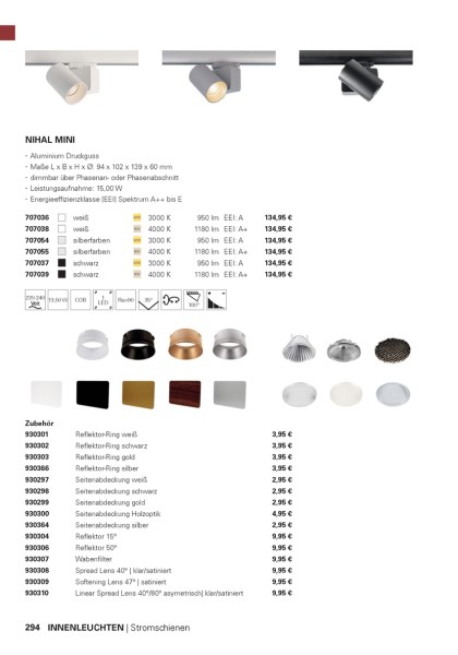 Deko-Light Schienensystem 3-Phasen 230V, Nihal, Aluminium Druckguss, schwarz, Warmweiß, 33°, 30W