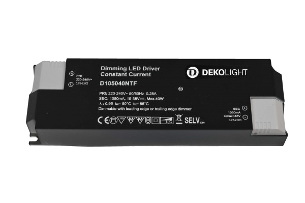 Deko-Light Netzgerät, BASIC, DIM, CC, D105040NTF/40W, Kunststoff, Schwarz, 40W, 19-38V, 1050mA