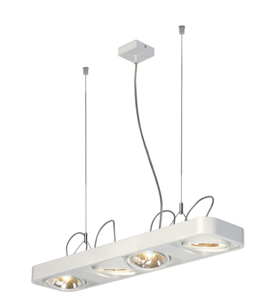 AIXLIGHT R2 LONG, Pendelleuchte, vierflammig, QR111, rechteckig, weiß, max. 200W