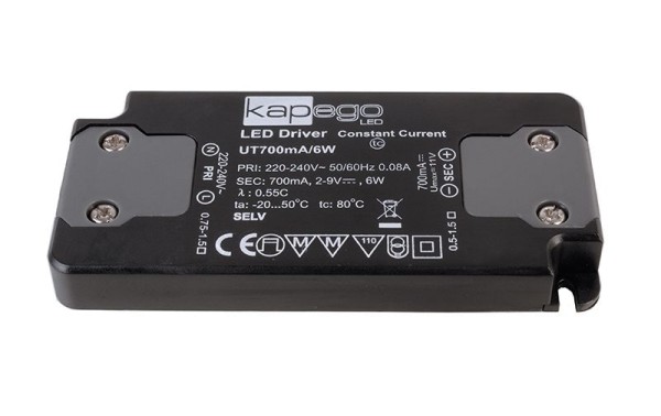 Deko-Light Netzgerät, FLAT, Power Supply 700mA 6W, Kunststoff, Schwarz, 6W, 2-9V, 700mA, 98x46mm