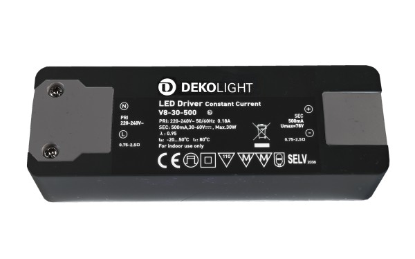 Deko-Light Netzgerät, BASIC, CC, V8-30-500mA/30W, Kunststoff, Schwarz, 30W, 30-60V, 500mA, 127x43mm