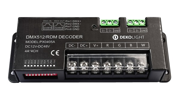 Deko-Light Controller, LED DMX Dimmer 4 Kanal / 12-48V, Metall, Schwarz, 768W, 12V, 4A, 140x50mm