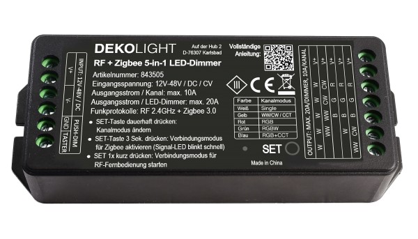 Deko-Light Steuerung RF, RF-smart, LED-Dimmer 5-in1, 5 Kanal, 12-48V, 20A, IP20, Kunststoff, Schwarz