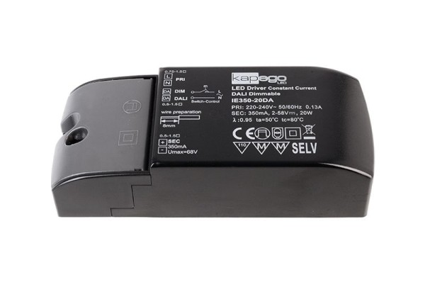 Deko-Light Netzgerät, DALI CC Driver 350mA/20W, Kunststoff, Schwarz, 20W, 2-58V, 350mA, 122x52mm