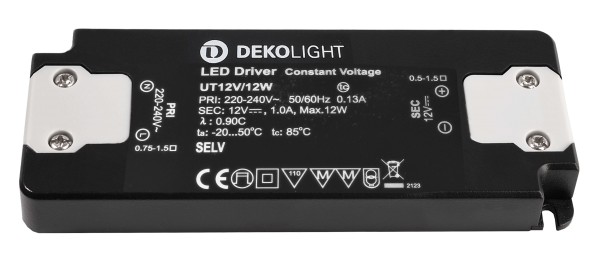 Deko-Light Netzgerät, FLAT, CV, UT12V/12W, Kunststoff, Schwarz, 12W, 12V, 128x50mm