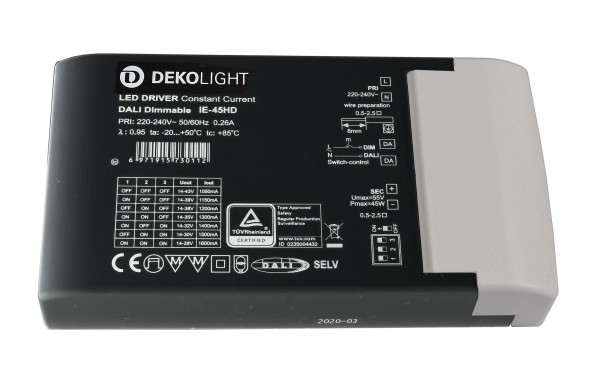 Deko-Light Netzgerät, BASIC, DIM, Multi CC, IE-45HD, Kunststoff, Schwarz, 45W, 14-43V, 1050mA