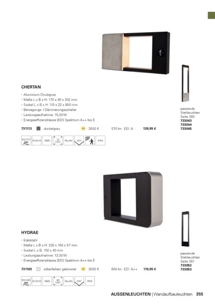 Deko-Light Wandaufbauleuchte, Chertan, Aluminium Druckguss, dunkelgrau, Warmweiß, 120°, 13W, 230V