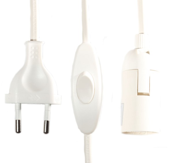 Lampenfassung, E14, weiß, 2m Kabel mit Schalter und Eurostecker, max. 13W