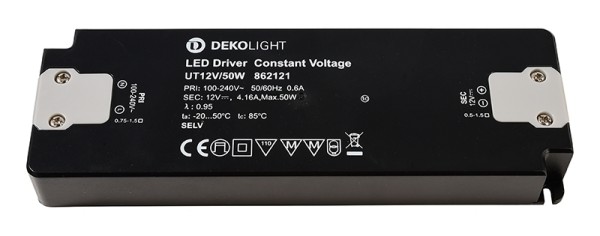 Deko-Light Netzgerät, FLAT, UT12V/50W, Kunststoff, Schwarz, 50W, 12V, 185x62mm