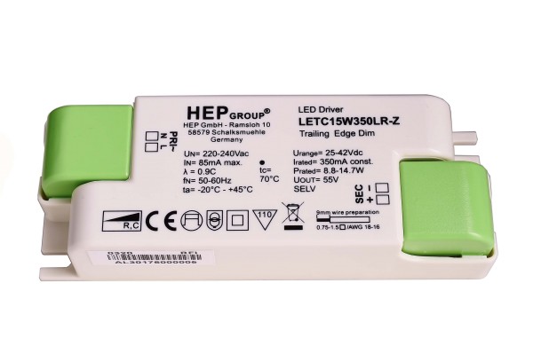 Netzgerät, HEP, DIM, CC, G5LT15W350LR-Z, Kunststoff, Weiß, 15W, 25-42V, 350mA, 115x40mm