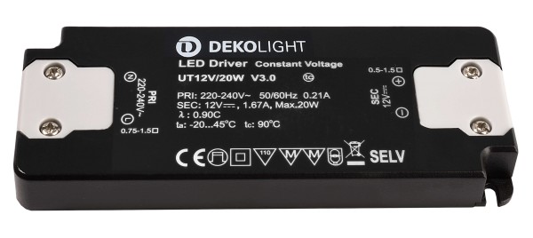 Deko-Light Netzgerät, FLAT, CV, UT12V/20W, Kunststoff, Schwarz, 20W, 12V, 128x50mm
