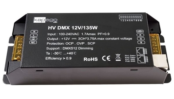 Deko-Light Netzgerät, HV DMX 12V/135W, Metall, Schwarz, 135W, 12V, 196x75mm