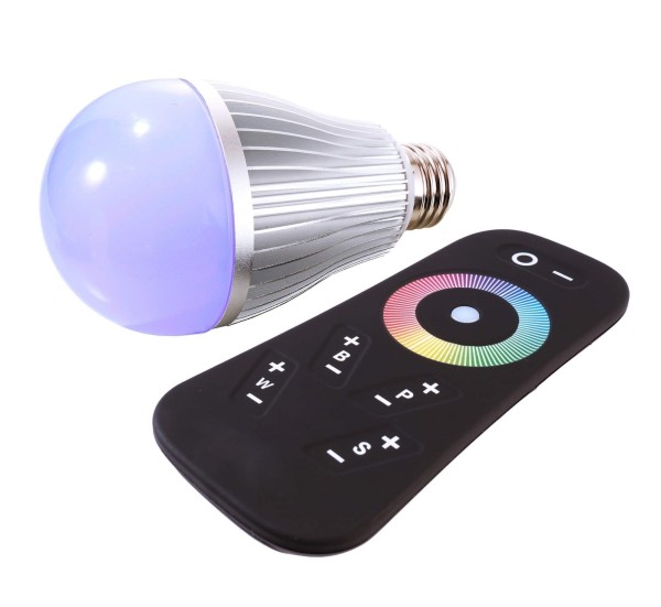 Deko-Light Leuchtmittel, LED E27 RF RGBW mit Fernbedienung, Aluminium Druckguss, Silber-matt, 8W