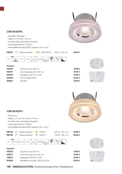 Deko-Light Zubehör, Acrylring rund 90mm, COB 68, M58, Acryl