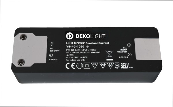 Deko-Light Netzgerät, BASIC, CC, V8-40-1050mA/40V, Kunststoff, Schwarz, 40W, 19-38V, 1050mA