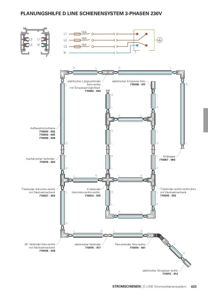 Deko-Light Schienensystem 3-Phasen 230V, D Line Aufbaustromschiene 2m, Aluminium, 230V, 3A, 2000mm