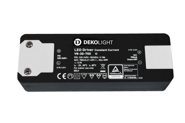 Deko-Light Netzgerät, BASIC, CC, V8-30-700mA/30W, Kunststoff, Schwarz, 30W, 21-43V, 700mA, 127x43mm
