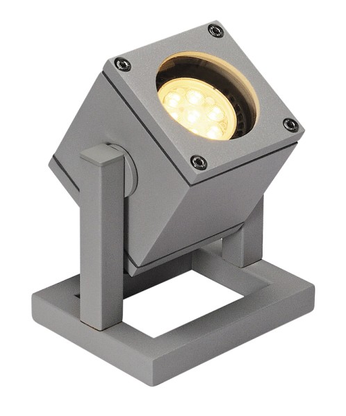 CUBIX 1, Outdoor Standleuchte, einflammig, QPAR51, IP44, eckig, silbergrau, Energiesparleuchte