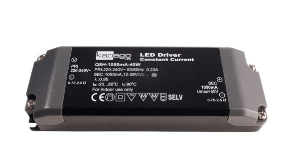 Deko-Light Netzgerät, BASIC, Q8H-1050mA/40W, Kunststoff, Schwarz, 40W, 12-38V, 1050mA, 142x50mm