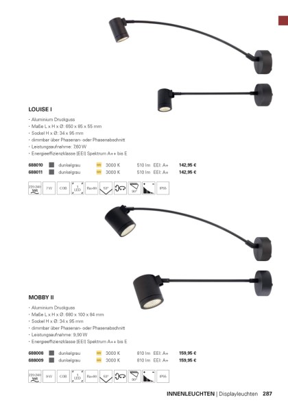 Deko-Light Displayleuchte, Louise I, Aluminium Druckguss, dunkelgrau, Warmweiß, 53°, 7W, 230V, 650mm