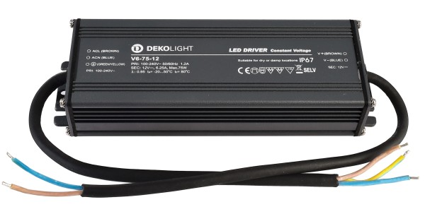 Deko-Light Netzgerät, IP, CV, V6-75-12, Aluminium, Grau, 75W, 12V, 186x64mm